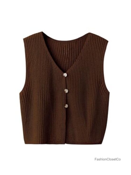 Sweaters - Sleeveless V Neck Button Up Knitted Sweater Vest Pullover Tank Top